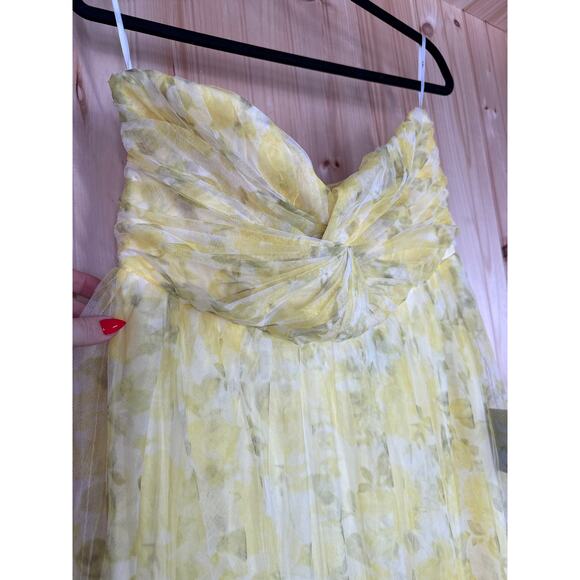NWT Lulus Perfect Whimsy Yellow Floral Mesh Strapless Midi Dress Tube Size XL - Picture 7 of 10
